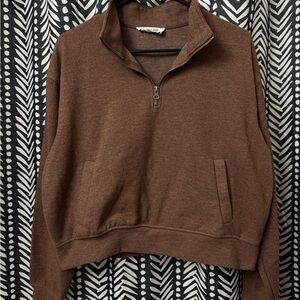 Double Zero Women's Brown Half-Zip Sweatshirt